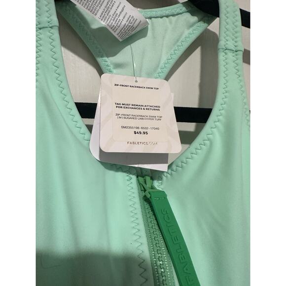Fabletics Zip-Front Racerback Swim Top (Size M) -Sugared Lime/Hyper Turf - Picture 8 of 12
